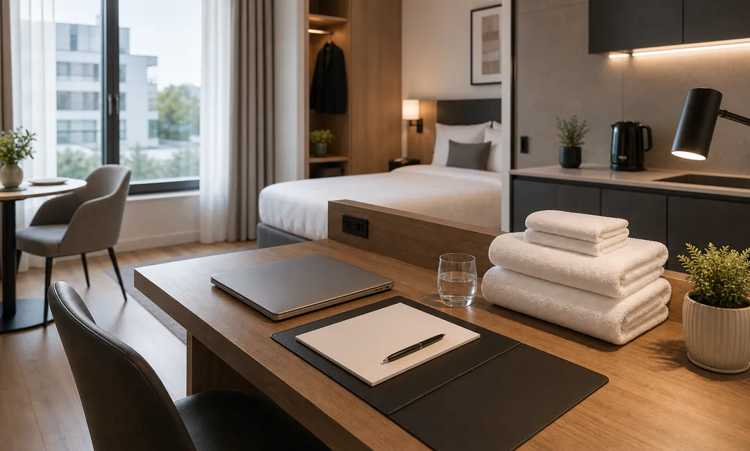 Business Apartment Reinigung Köln Business Apartment mit Arbeitsplatz und frischer Wäsche für Geschäftsreisende