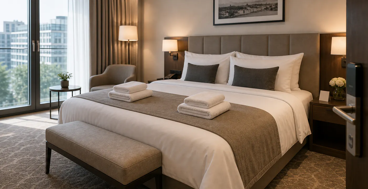 Vorbereitetes Hotelzimmer als Symbol für verlässliche Objektanfrage