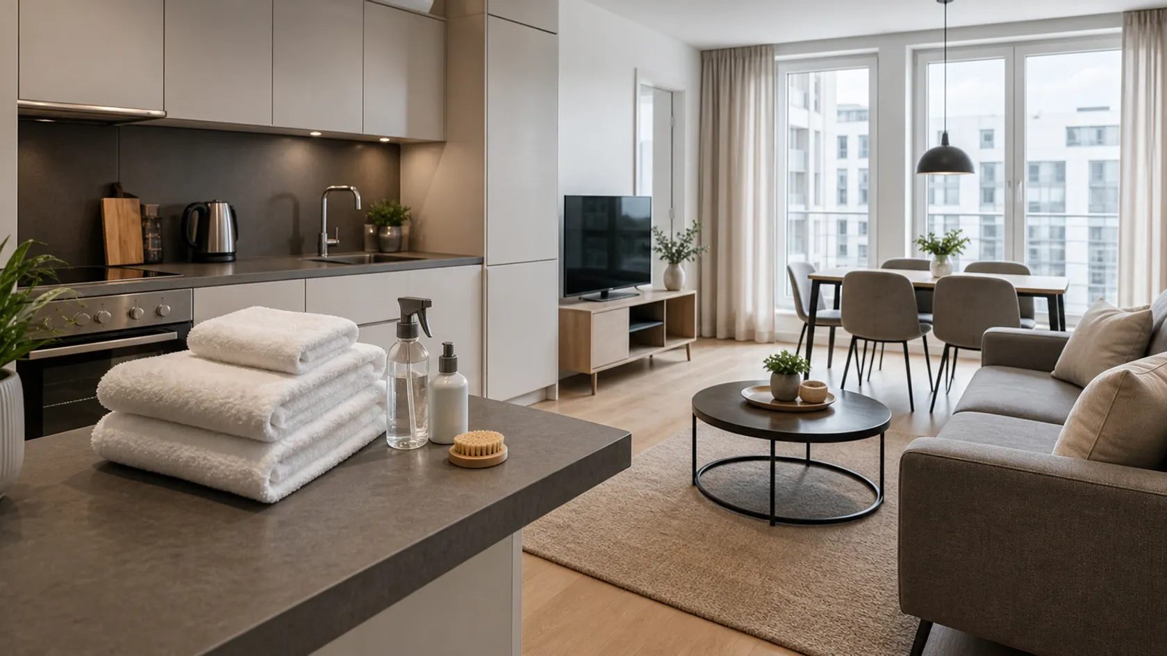 Serviced Apartment bereit für den nächsten Gast nach Turnover in Köln