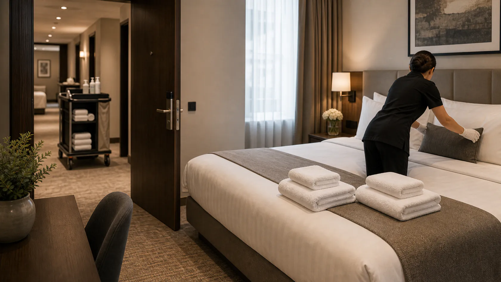 Housekeeping und Zimmerreinigung Köln Hotelzimmer wird vor Check-in professionell für Housekeeping Köln vorbereitet