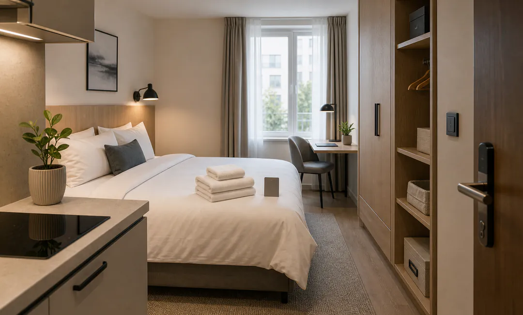Boardinghouse-Zimmer für Longstay-Aufenthalte sauber vorbereitet